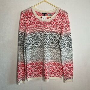 NEW Talbots‎ Sweater size M Gray Coral Fair Isle Lambs Wool Pullover Cozy Preppy